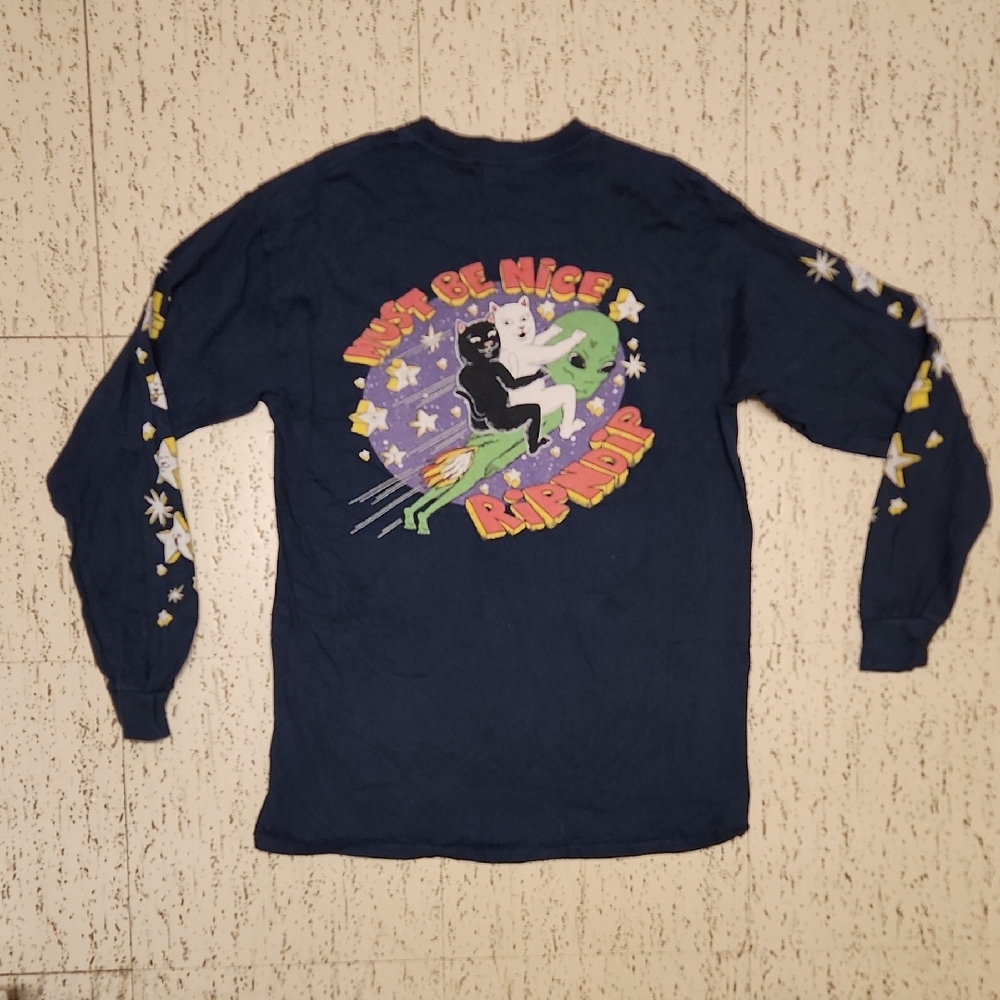 Rip N Dip Navy Blue Space Cat Full Graphic Long Sleeve Tee